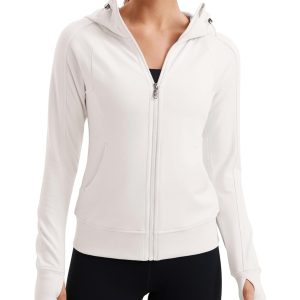 CRZ YOGA Womens Fleece Full Zip Hoodie Jackets Workout Hooded Zipper Basic Casual Sweatshirts with Thumb Holes