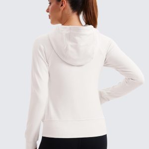 CRZ YOGA Womens Fleece Full Zip Hoodie Jackets Workout Hooded Zipper Basic Casual Sweatshirts with Thumb Holes