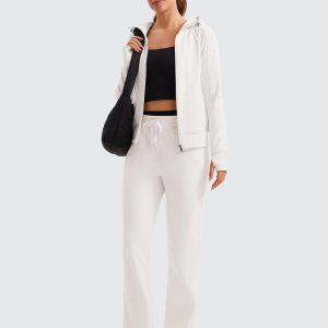 CRZ YOGA Womens Fleece Full Zip Hoodie Jackets Workout Hooded Zipper Basic Casual Sweatshirts with Thumb Holes