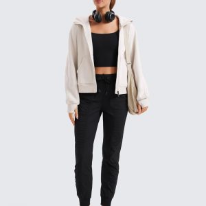 CRZ YOGA Womens Fleece Lined Full Zip Hoodies Oversized Long Sleeve Casual Workout Hooded Sweatshirt with Thumb Holes