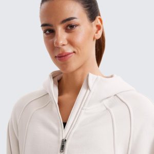 CRZ YOGA Womens Fleece Lined Full Zip Hoodies Oversized Long Sleeve Casual Workout Hooded Sweatshirt with Thumb Holes