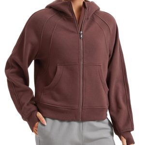 CRZ YOGA Womens Fleece Lined Full Zip Hoodies Oversized Long Sleeve Casual Workout Hooded Sweatshirt with Thumb Holes