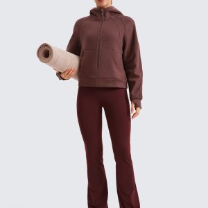 CRZ YOGA Womens Fleece Lined Full Zip Hoodies Oversized Long Sleeve Casual Workout Hooded Sweatshirt with Thumb Holes