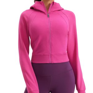 CRZ YOGA Womens Fleece Zip Up Cropped Hoodie Workout Jacket Athletic Casual Long Sleeve Sweatshirts with Thumb Holes