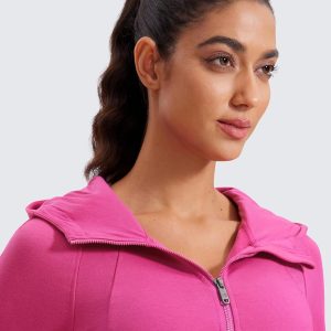 CRZ YOGA Womens Fleece Zip Up Cropped Hoodie Workout Jacket Athletic Casual Long Sleeve Sweatshirts with Thumb Holes