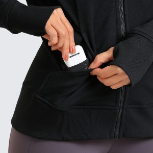 CRZ YOGA Women's Full Zip Hooded Sweatshirts Workout Sweat Jackets Slim Fit Running Track Hoodies with Thumbholes