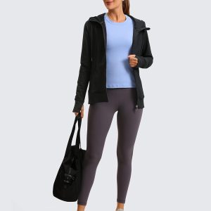 CRZ YOGA Women's Full Zip Hooded Sweatshirts Workout Sweat Jackets Slim Fit Running Track Hoodies with Thumbholes