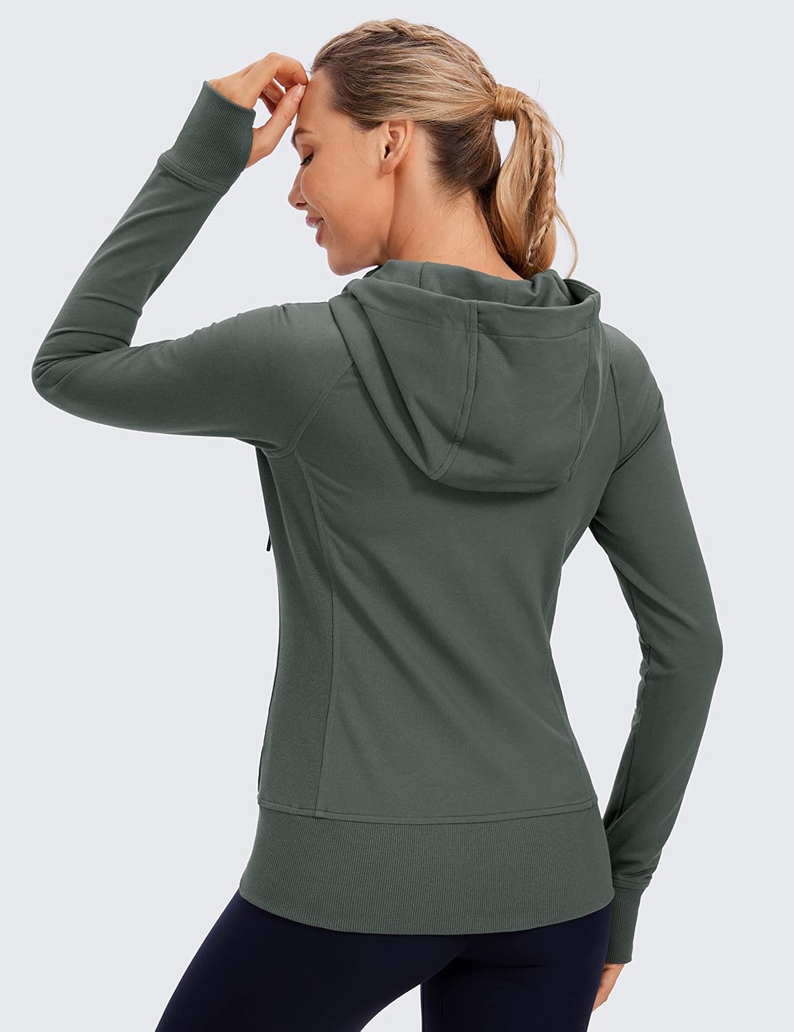 CRZ YOGA Women's Full Zip Hooded Sweatshirts Workout Sweat Jackets Slim Fit Running Track Hoodies with Thumbholes