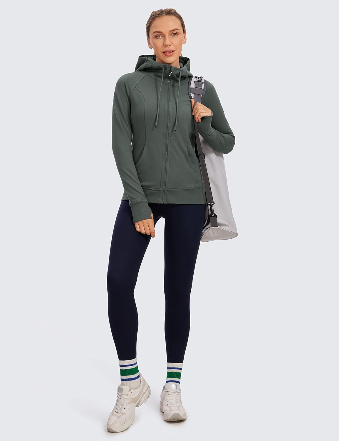 CRZ YOGA Women's Full Zip Hooded Sweatshirts Workout Sweat Jackets Slim Fit Running Track Hoodies with Thumbholes