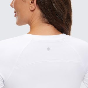 CRZ YOGA Womens Long Sleeve Crop Workout Tops Athletic Yoga Running Cropped T-Shirt Slim Fit Gym Shirts