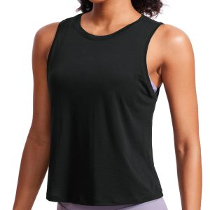 CRZ YOGA Women's Pima Cotton Sleeveless Loose Tank Tops Exercise Gym Yoga Tops Athletic Shirts