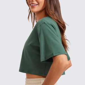 CRZ YOGA Women's Pima Cotton Workout Crop Tops Short Sleeve Yoga Shirts Casual Athletic Running T-Shirts