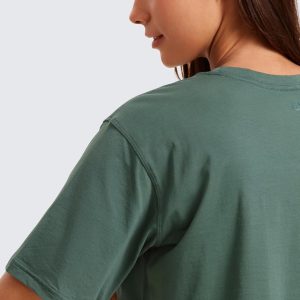 CRZ YOGA Women's Pima Cotton Workout Crop Tops Short Sleeve Yoga Shirts Casual Athletic Running T-Shirts