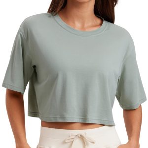CRZ YOGA Women's Pima Cotton Workout Crop Tops Short Sleeve Yoga Shirts Casual Athletic Running T-Shirts