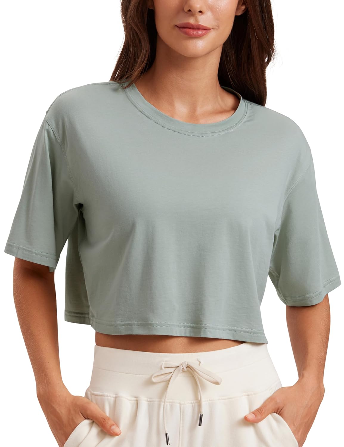 CRZ YOGA Women's Pima Cotton Workout Crop Tops Short Sleeve Yoga Shirts Casual Athletic Running T-Shirts