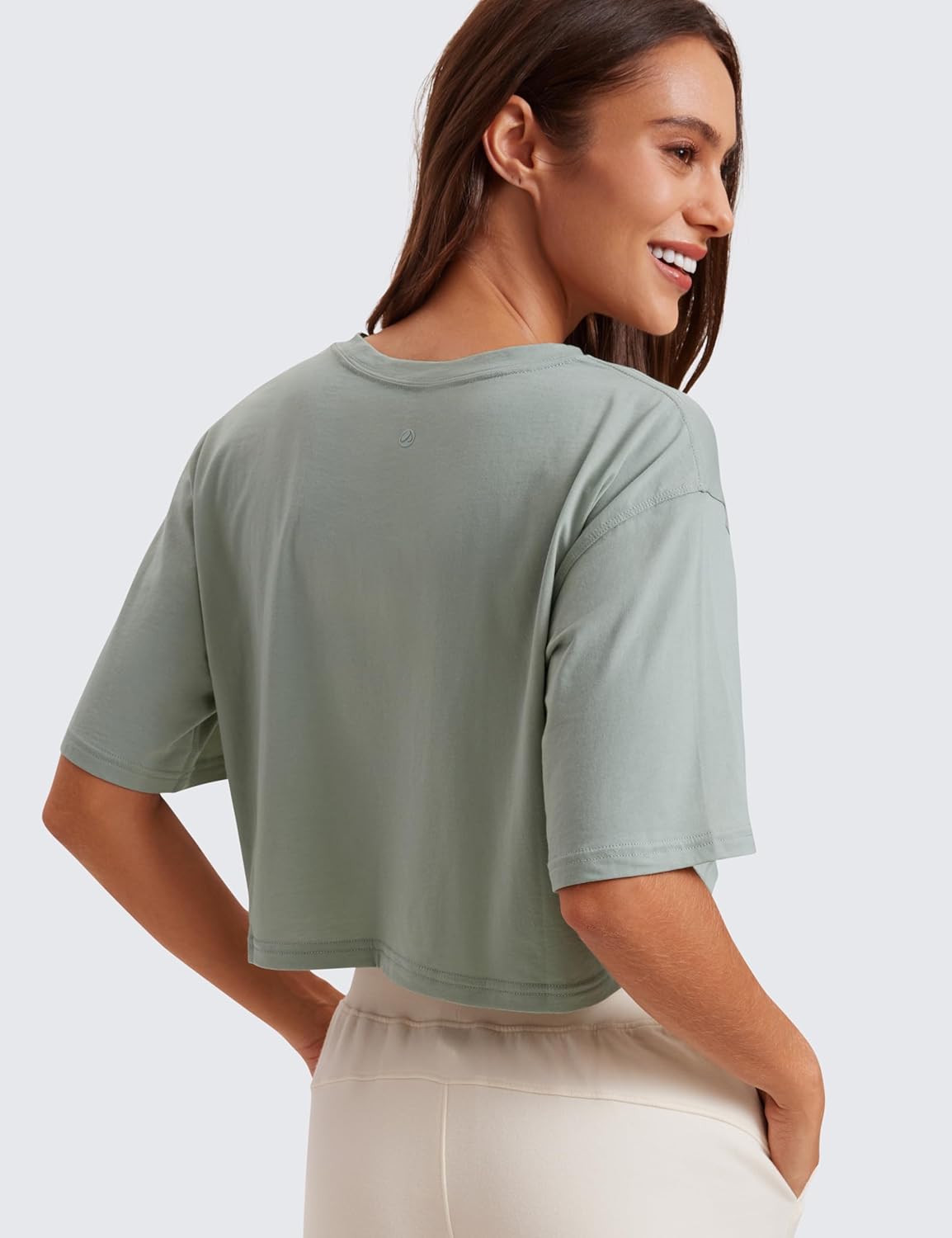 CRZ YOGA Women's Pima Cotton Workout Crop Tops Short Sleeve Yoga Shirts Casual Athletic Running T-Shirts