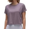CRZ YOGA Women's Pima Cotton Workout Short Sleeve Shirts Loose Athletic Crop Tops Gym Casual Cropped T-Shirt