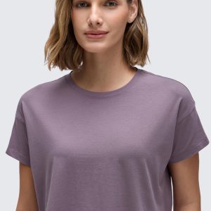 CRZ YOGA Women's Pima Cotton Workout Short Sleeve Shirts Loose Athletic Crop Tops Gym Casual Cropped T-Shirt