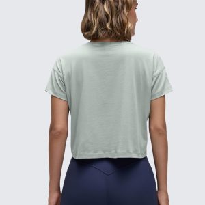 CRZ YOGA Women's Pima Cotton Workout Short Sleeve Shirts Loose Athletic Crop Tops Gym Casual Cropped T-Shirt