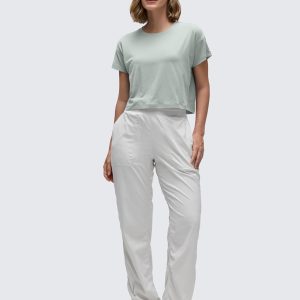 CRZ YOGA Women's Pima Cotton Workout Short Sleeve Shirts Loose Athletic Crop Tops Gym Casual Cropped T-Shirt