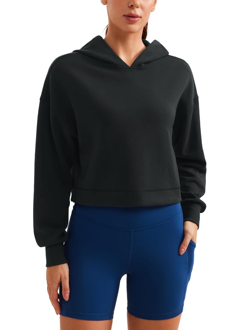 CRZ YOGA Womens SoftAura Cropped Hoodie Long Sleeve Hooded Sweatshirt Basic Workout Casual Pullover