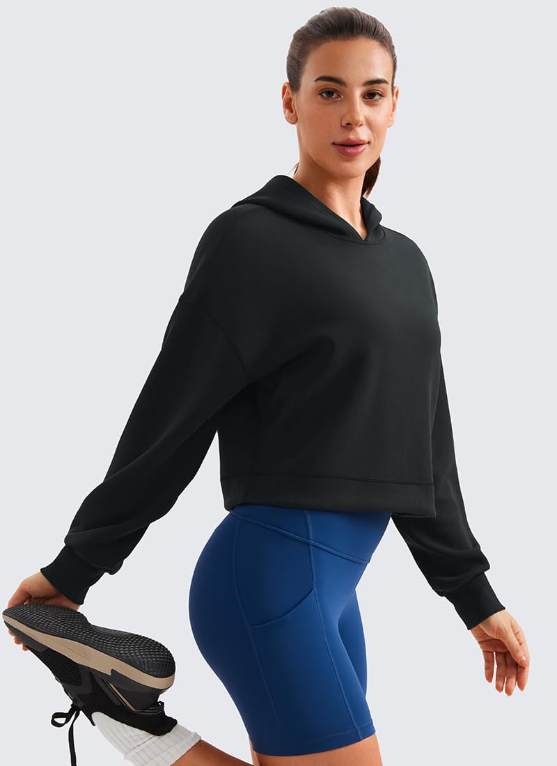 CRZ YOGA Womens SoftAura Cropped Hoodie Long Sleeve Hooded Sweatshirt Basic Workout Casual Pullover