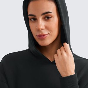 CRZ YOGA Womens SoftAura Cropped Hoodie Long Sleeve Hooded Sweatshirt Basic Workout Casual Pullover