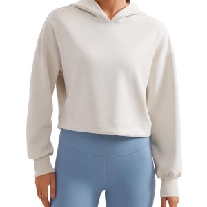 CRZ YOGA Womens SoftAura Cropped Hoodie Long Sleeve Hooded Sweatshirt Basic Workout Casual Pullover
