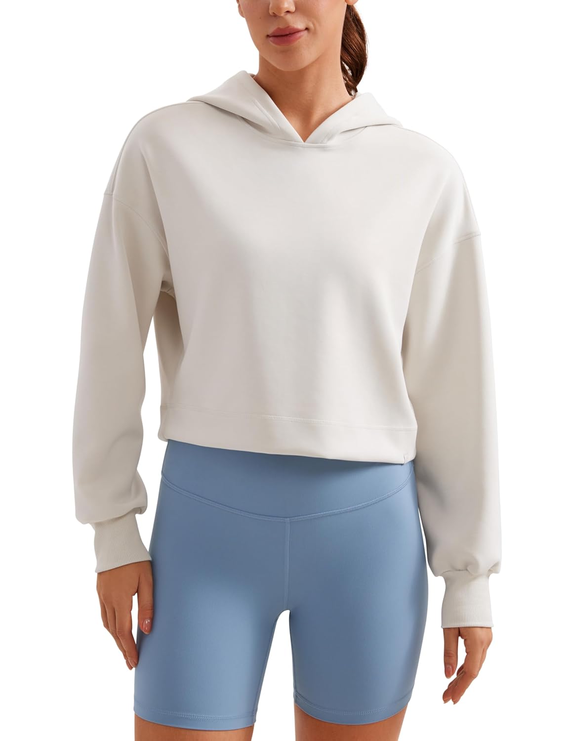 CRZ YOGA Womens SoftAura Cropped Hoodie Long Sleeve Hooded Sweatshirt Basic Workout Casual Pullover