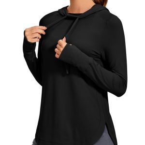 CRZ YOGA Workout Long Sleeve Shirt for Women Hoodie Pullover Athletic Hooded Sweatshirts Sports Gym Tops with Thumbhole
