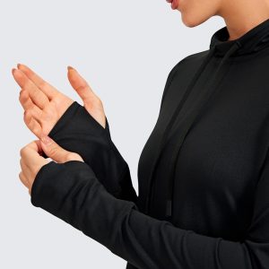 CRZ YOGA Workout Long Sleeve Shirt for Women Hoodie Pullover Athletic Hooded Sweatshirts Sports Gym Tops with Thumbhole