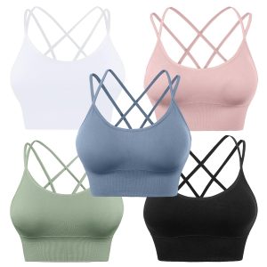Evercute Cross Back Sport Bras Padded Strappy Criss Cross Cropped Bras for Yoga Workout Fitness Low Impact