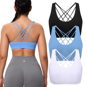 Evercute Cross Back Sport Bras Padded Strappy Medium Support Cropped Bras for Yoga Workout Fitness Bras