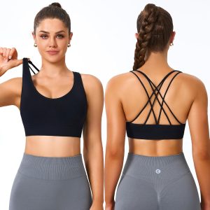 Evercute Cross Back Sport Bras with Shorts Set Padded Strappy Medium Support Cropped Bras Set Size M