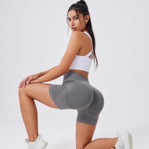 Evercute Women's Sports Bras Adjustable Deep V Neck Bras Set with Shorts Wireless Spaghetti Strap Sexy Bras Size M