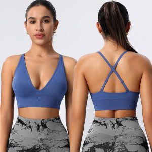 Evercute Women's Sports Bras Adjustable Deep V Neck Bras Wireless Spaghetti Strap Criss Cross Set Size L