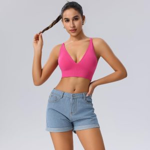 Evercute Women's Sports Bras Adjustable Deep V Neck Bras Wireless Spaghetti Strap Set Size L