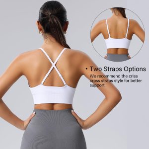 Evercute Women's Sports Bras Adjustable Deep V Neck Bras Wireless Spaghetti Strap Criss Cross Padded Low Support Sexy Bras