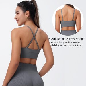 Evercute Women's Sports Bras Adjustable Deep V Neck Bras with Shorts Pack Wireless Spaghetti Strap Low Support Sexy Bras Size L