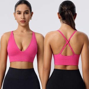 Evercute Women's Sports Bras Adjustable Deep V Neck Wireless Bras Set Size L