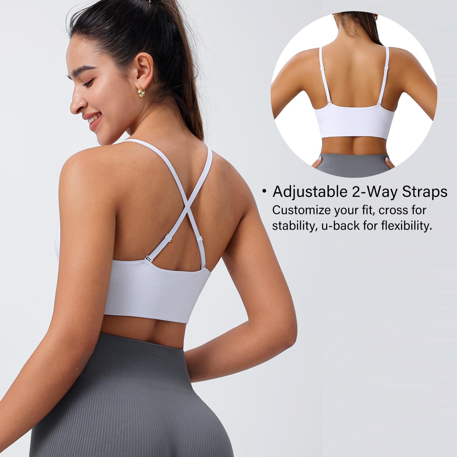 Evercute Women's Sports Bras Adjustable Deep V Neck Wireless Bras Set Size L