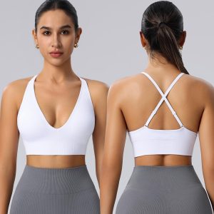 Evercute Women's Sports Bras Pack with Shorts Adjustable Deep V Neck Bras Wireless Padded Low Support Bras Size L