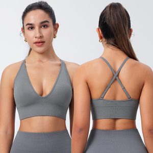 Evercute Women's Sports Bras with Shorts Pack Adjustable Deep V Neck Bras Size L