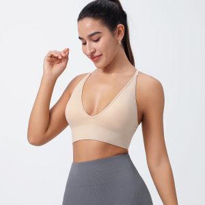 Evercute Women's Sports Bras with Shorts Pack Adjustable Deep V Neck Bras Size L