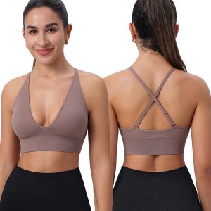 Evercute Women's Sports Bras with Shorts Set Adjustable Deep V Neck Bras Wireless Padded Low Support Sexy Bras Size L