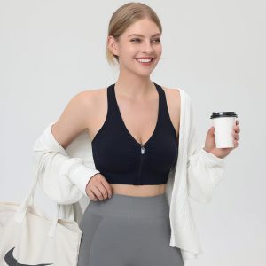 Evercute Women's Zip Front Sports Bras Shorts Pack Wireless Padded Medium Support Post-Surgery Bra Size M