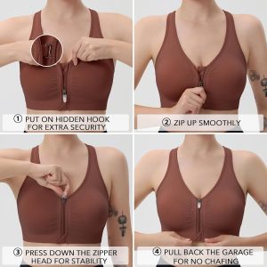 Evercute Women's Zip Front Sports Bras Shorts Pack Wireless Padded Medium Support Post-Surgery Bra Size M