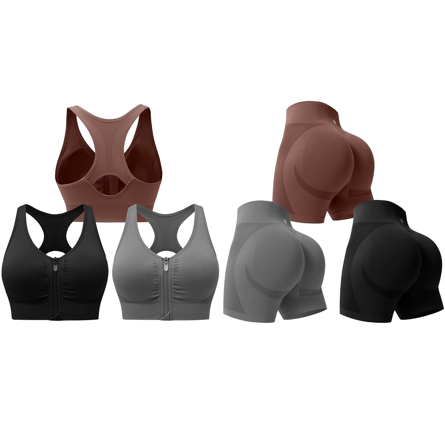 Evercute Women's Zip Front Sports Bras Shorts Pack Wireless Padded Medium Support Post-Surgery Bra Size M