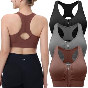 Evercute Women's Zip Front Sports Bras Shorts Set Wireless Padded Racerback Medium Support Bra Size M