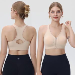 Evercute Women's Zip Front Sports Bras Wireless Padded Racerback Medium Support Post-Surgery Bra Yoga Exercise Athletic Bras